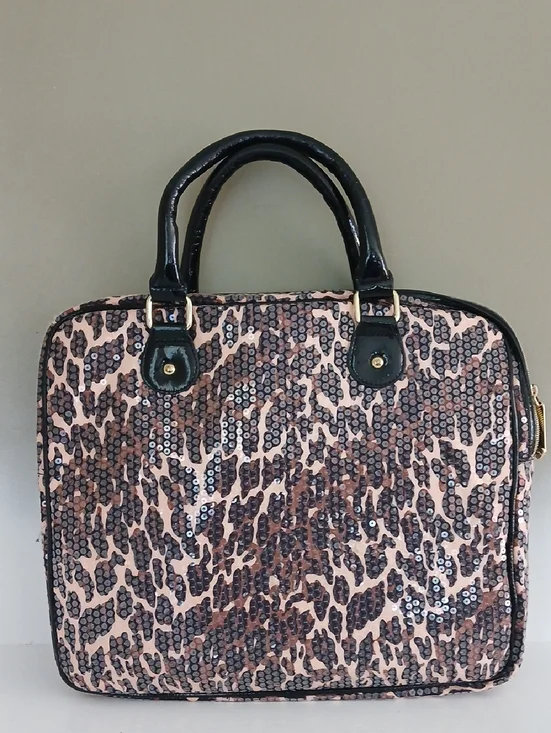 Betsey Johnson Sequin Leopard Print Laptop Bag - Picture 2 of 6